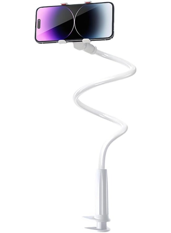 Gooseneck Phone Holder for Bed,Clip On Phone Holder for Desk,360 Degree Rotation Flexible Long Arm Cellphone Stand,Universal Lazy Bracket, Tablet Stand Hold-er Suitble All Cellphone(White) - Image 4
